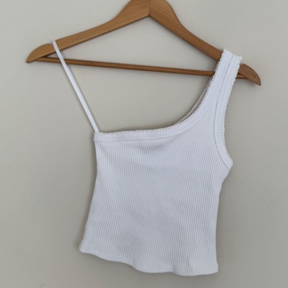 Urban Outfitters White Ribbed One Shoulder Tank